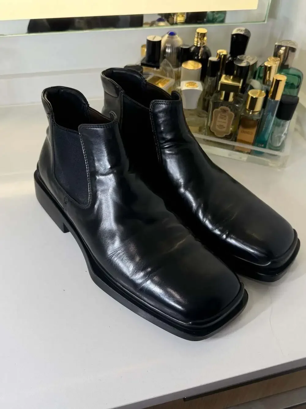 Prada Brushed Leather Square Toe Chelsea Boots Sz 12